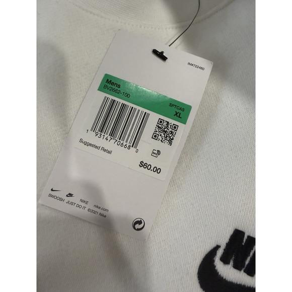 Nike‎ Crewneck Sweatshirt Classic Logo Pullover Casual White Men XL BV2662-100 - Picture 2 of 3